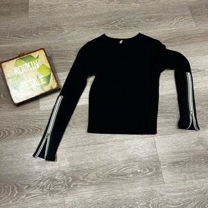 Black Long Sleeve Top with Zipper Details